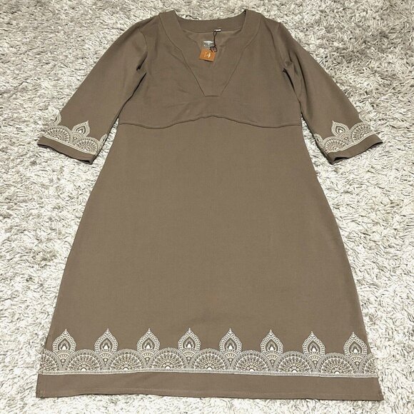Acacia Dresses & Skirts - NWT Acacia Organic Cotton Brown 3/4 Sleeve V-Neck Knee Length Dress Womens sz M